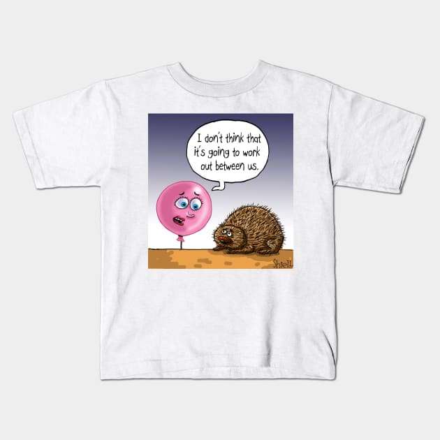 Balloon and porcupine breakup Kids T-Shirt by macccc8